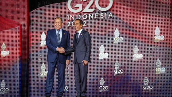 Der russische Außenminister Sergej Lawrow, wird vom indonesischen Präsidenten Joko Widodo empfangen., © Kay Nietfeld/dpa